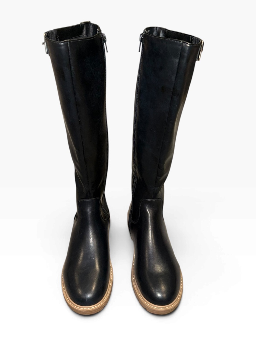 Time and Tru Black Tall Riding Boots Buckle Zip Size 9W Wide